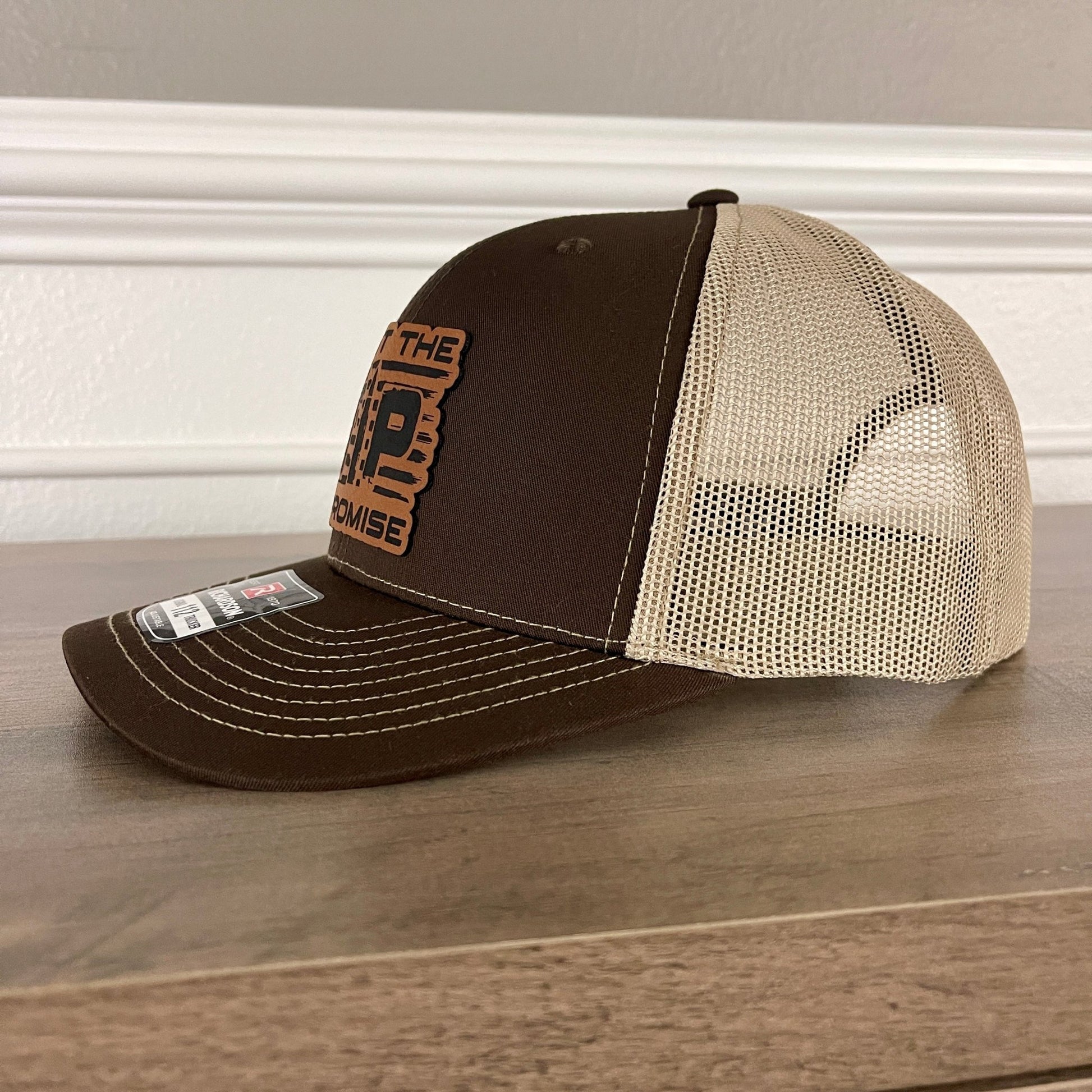 Just The Tip, I Promise 2A 2nd Amendment Trucker Leather Patch Hat Brown - Hollow Point Society - Patch Hat