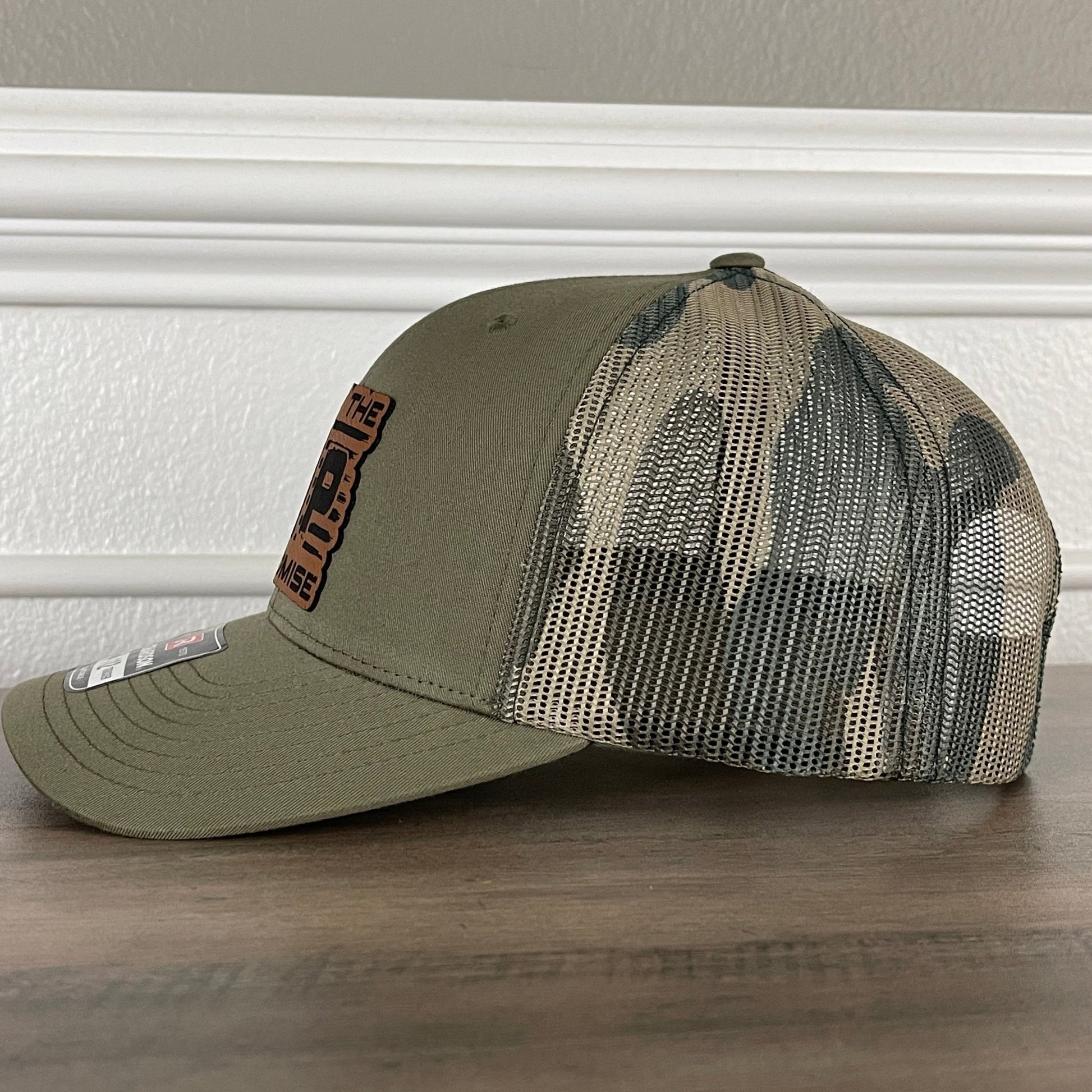 Just the TIP I Promise 2nd Amendment American Flag Patriotic 2A Leather Patch Hat Green/Camo - Hollow Point Society - Patch Hat