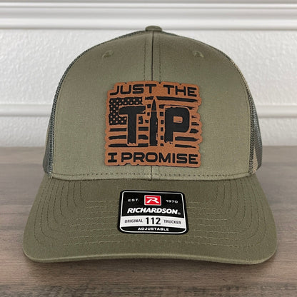 Just the TIP I Promise 2nd Amendment American Flag Patriotic 2A Leather Patch Hat Green/Camo - Hollow Point Society - Patch Hat