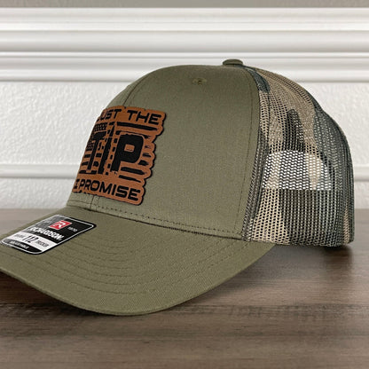 Just the TIP I Promise 2nd Amendment American Flag Patriotic 2A Leather Patch Hat Green/Camo - Hollow Point Society - Patch Hat