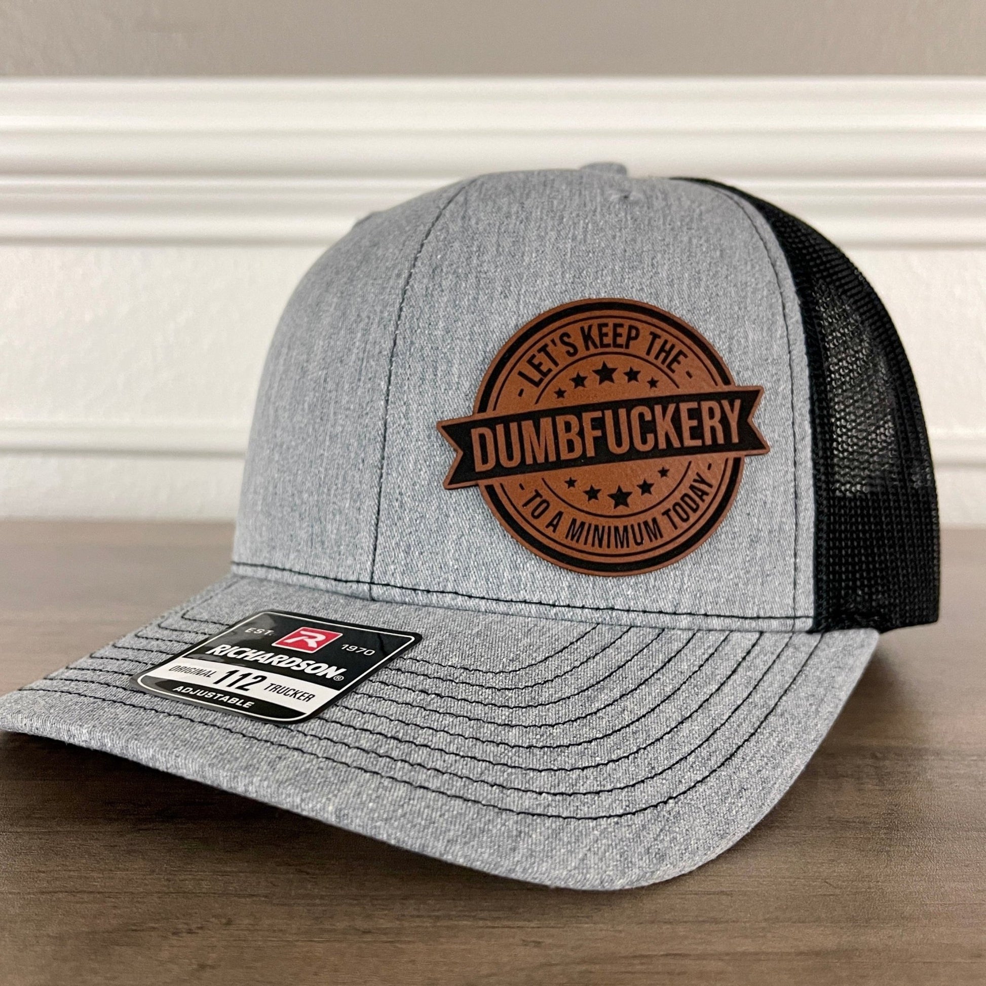 Keep The Dumbfckery To A Minimum Leather Patch Hat - Hollow Point Society - Patch Hat