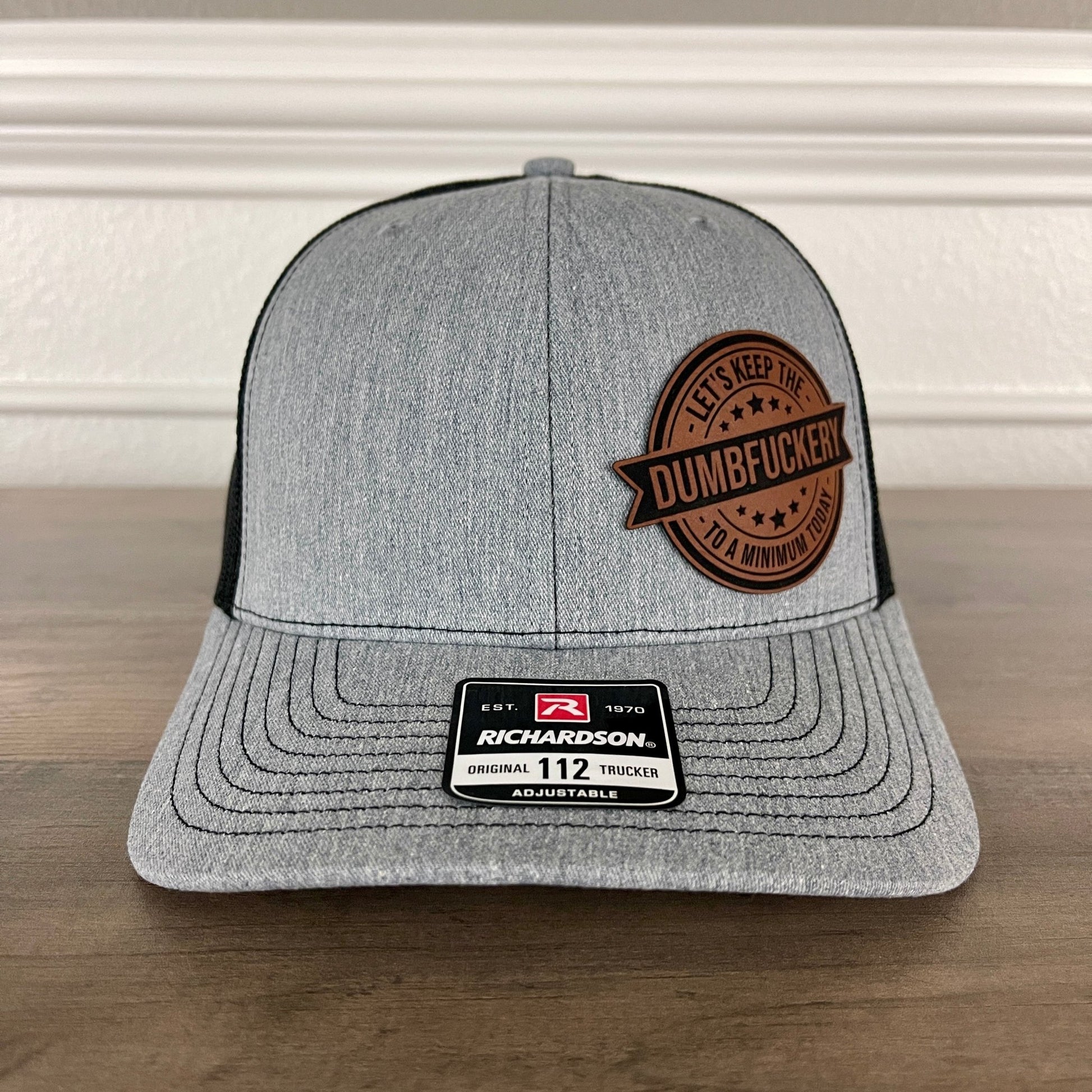 Keep The Dumbfckery To A Minimum Leather Patch Hat - Hollow Point Society - Patch Hat