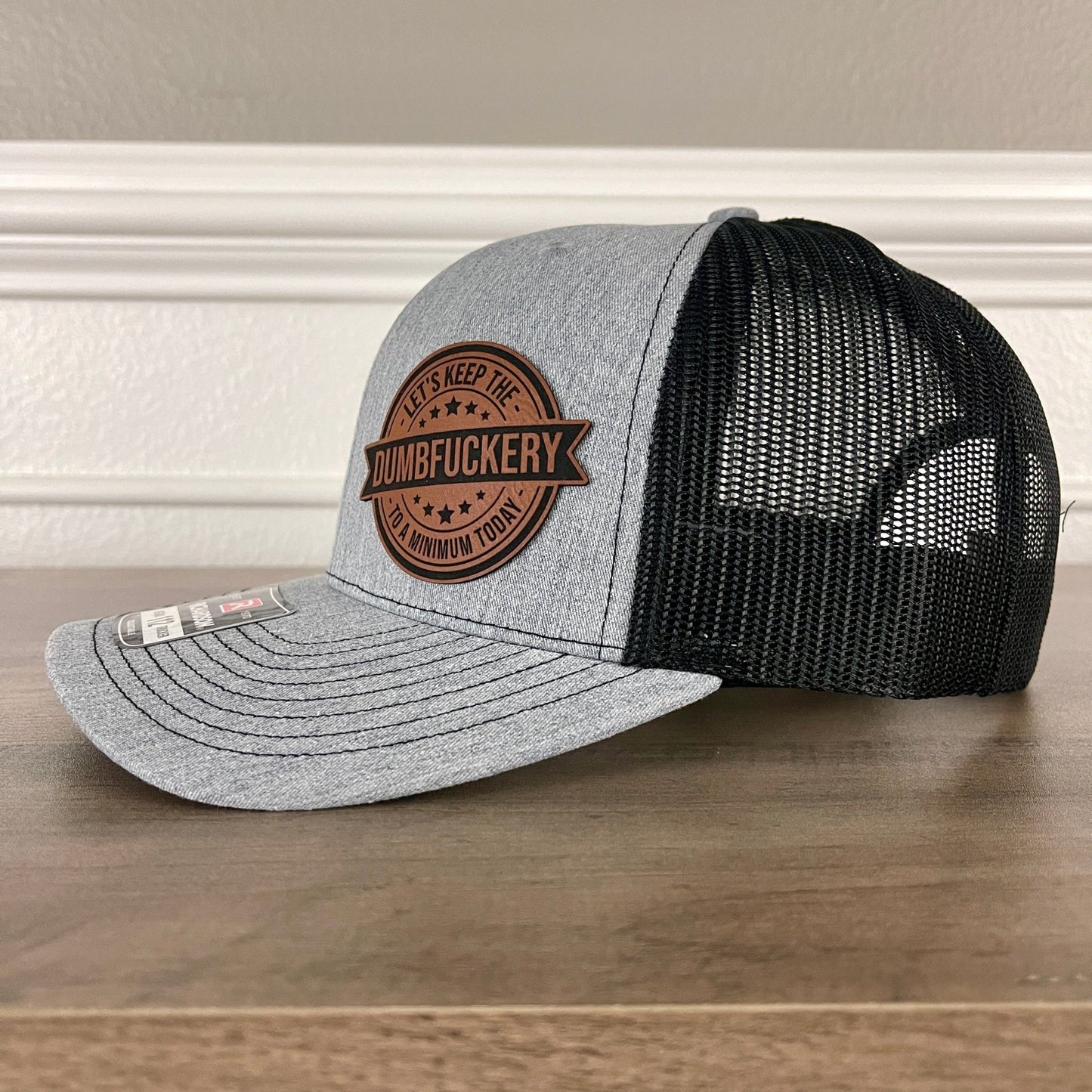 Keep The Dumbfckery To A Minimum Leather Patch Hat - Hollow Point Society - Patch Hat