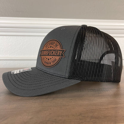 Let's Keep The Dumbfckery To A Minimum Today Funny Leather Patch Hat Charcoal/Black - Hollow Point Society - Patch Hat