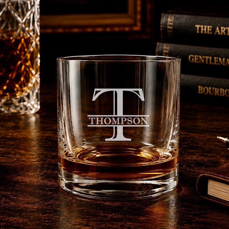 Personalized engraved  custom whiskey glass.