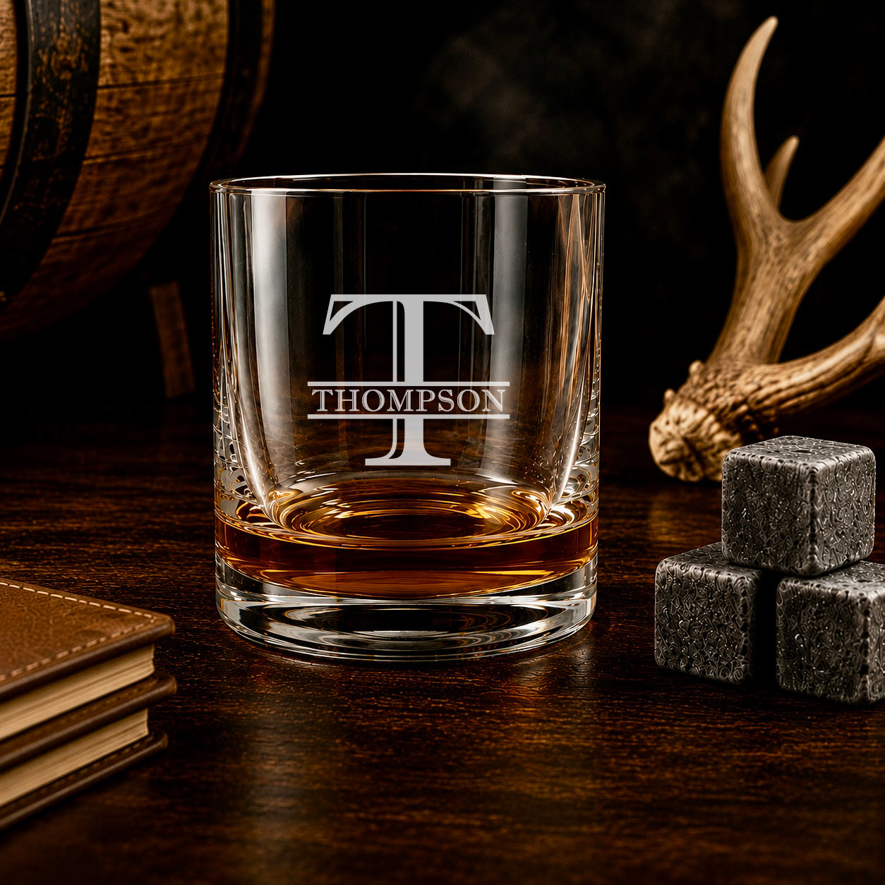 Personalized engraved  custom whiskey glass.