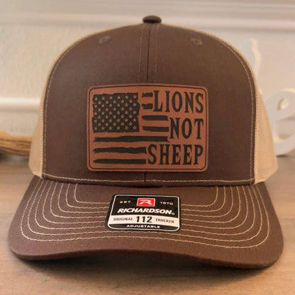 Lions Not Sheep American Flag Leather Patch Hat Brown - Hollow Point Society - Patch Hat