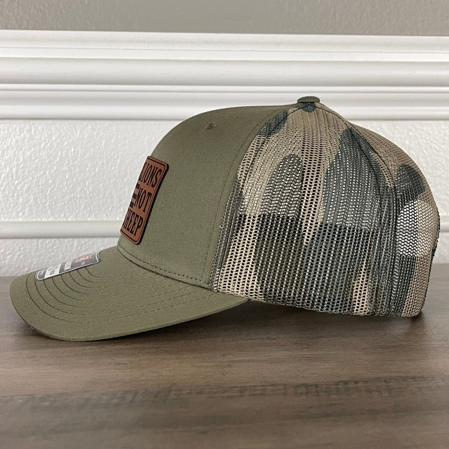 Lions Not Sheep American Flag Patriotic Leather Patch Hat Green/Camo - Hollow Point Society - Patch Hat