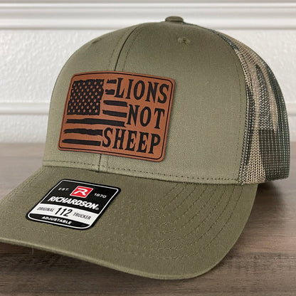 Lions Not Sheep American Flag Patriotic Leather Patch Hat Green/Camo - Hollow Point Society - Patch Hat