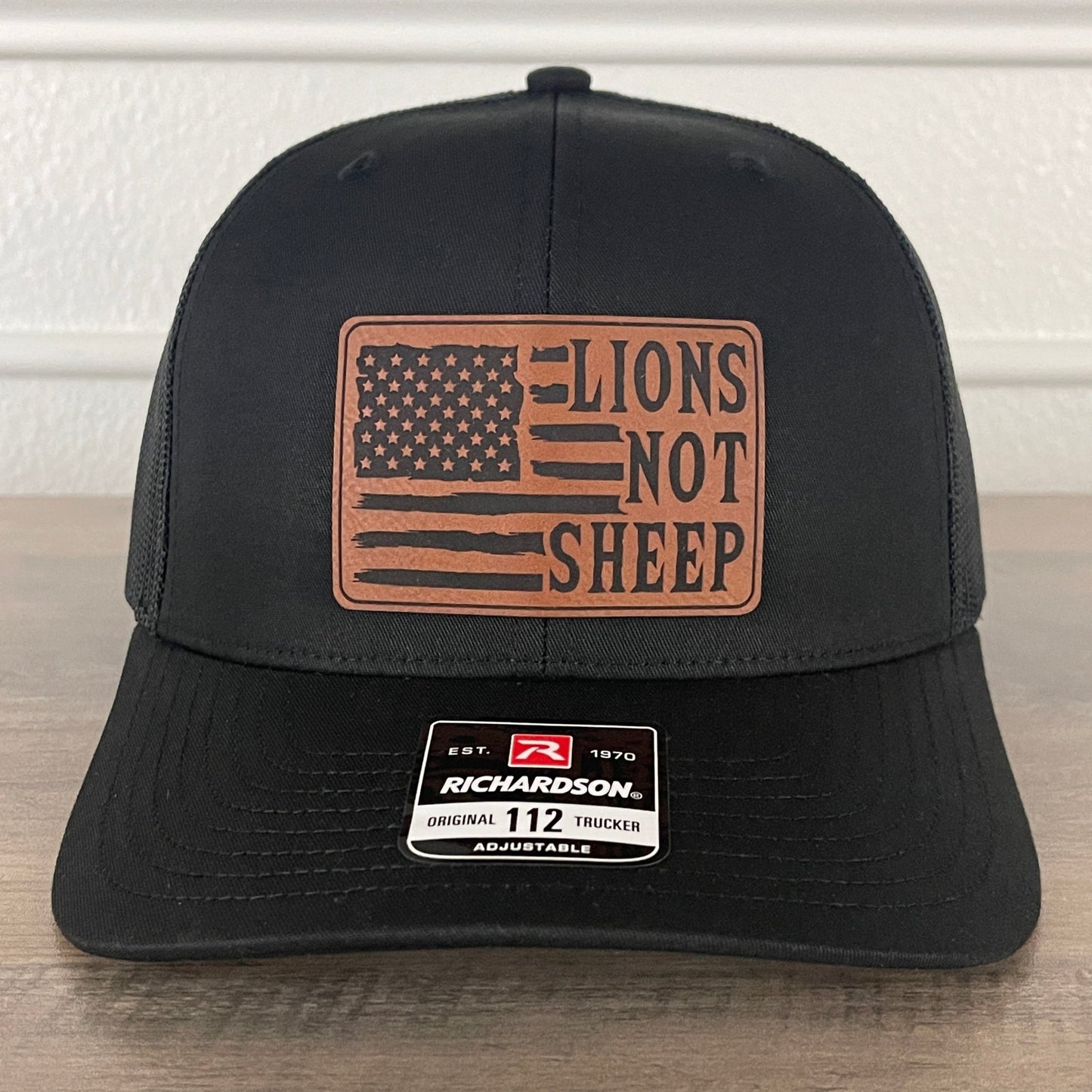 LIONS NOT SHEEP Flag Leather Patch Hat Black - Hollow Point Society - Patch Hat