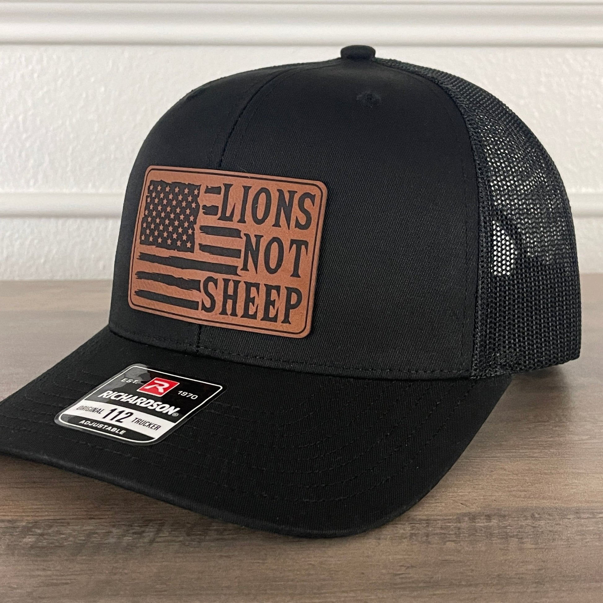 LIONS NOT SHEEP Flag Leather Patch Hat Black - Hollow Point Society - Patch Hat