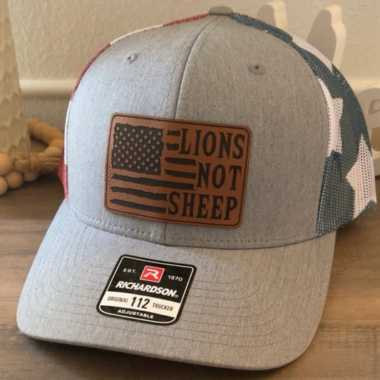 Lions Not Sheep Flag Leather Patch Hat Stars & Stripes - Hollow Point Society - Patch Hat