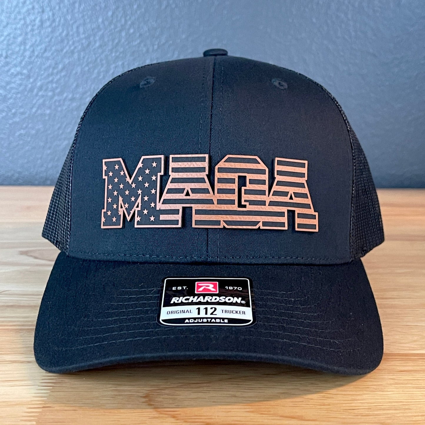 MAGA American Flag Patriotic Leather Patch SnapBack Trucker Hat - Hollow Point Society - Patch Hat