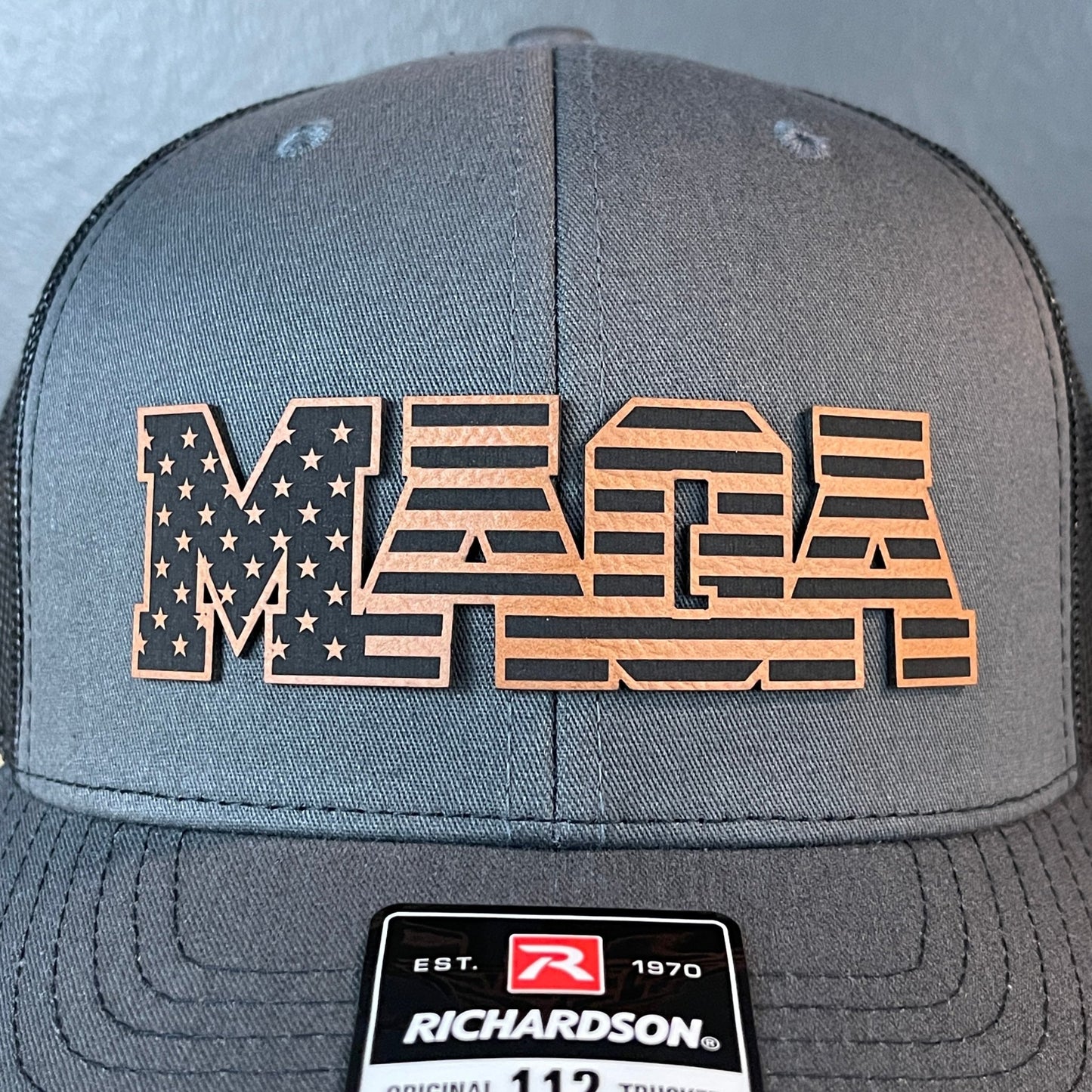 MAGA American Flag Patriotic Leather Patch SnapBack Trucker Hat - Hollow Point Society - Patch Hat