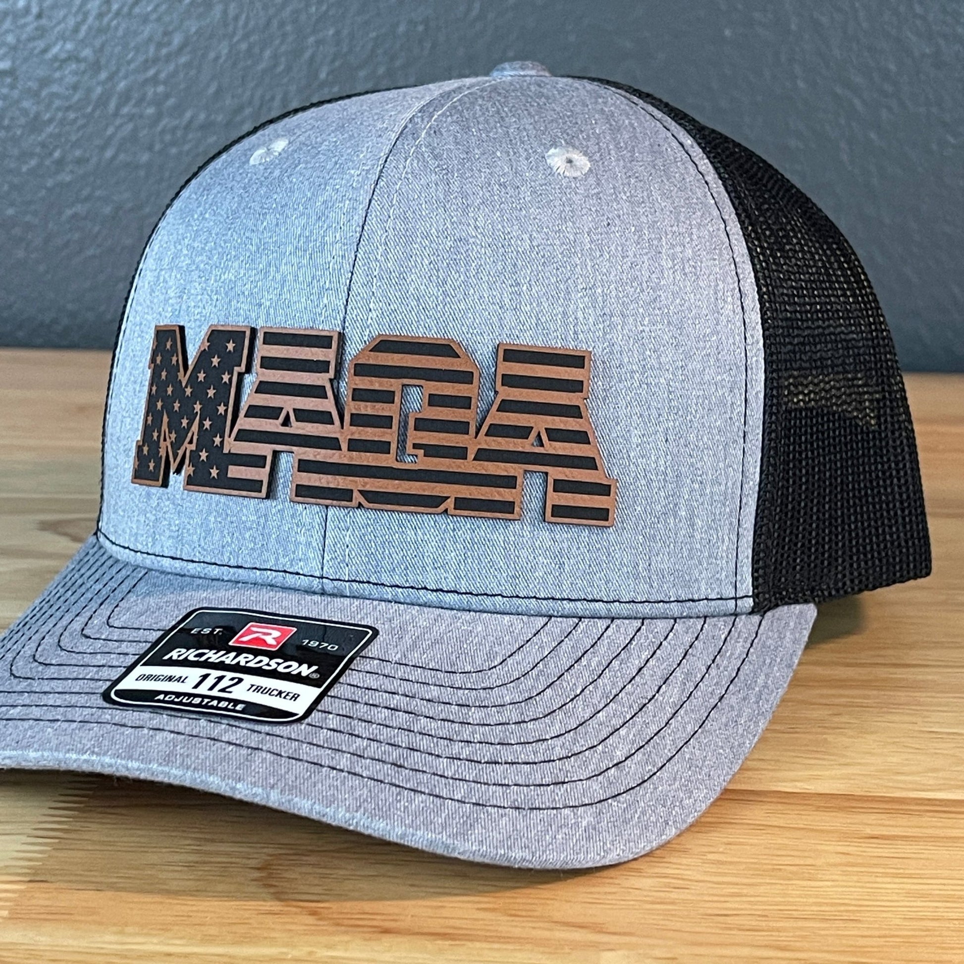 MAGA American Flag Patriotic Leather Patch SnapBack Trucker Hat Rawhide - Hollow Point Society - Patch Hat