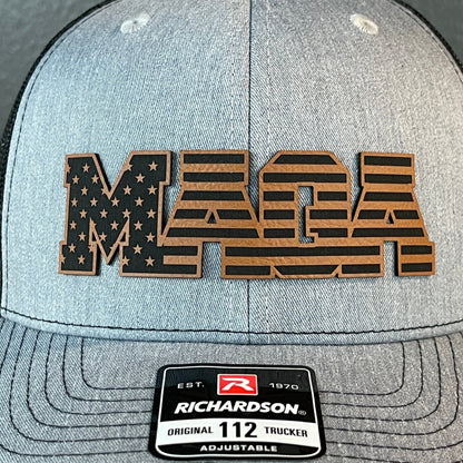 MAGA American Flag Patriotic Leather Patch SnapBack Trucker Hat Rawhide - Hollow Point Society - Patch Hat