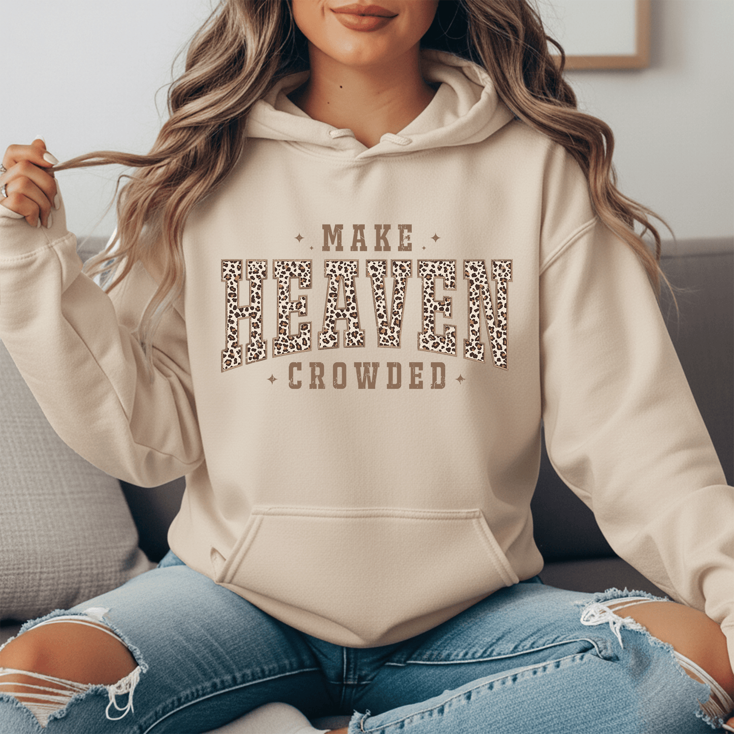 Make Heaven Crowded Leopard Sweater Women's Christian Hooded Sweatshirt - Hollow Point Society - Sweater