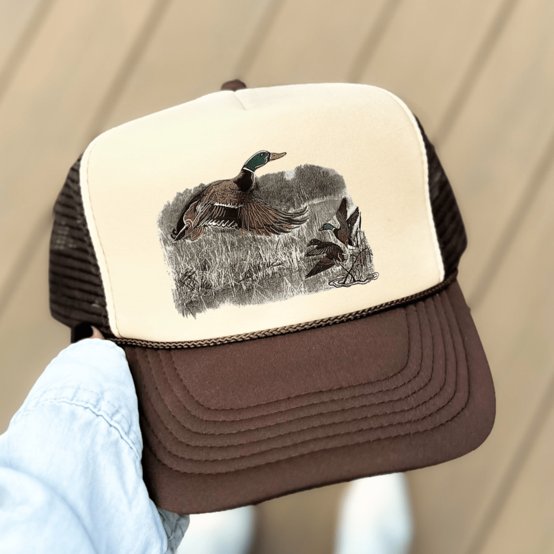 Mallard Duck Hunting Classic 5 - Panel Foam Trucker Hat Tan/Brown - Hollow Point Society - Trucker Hat