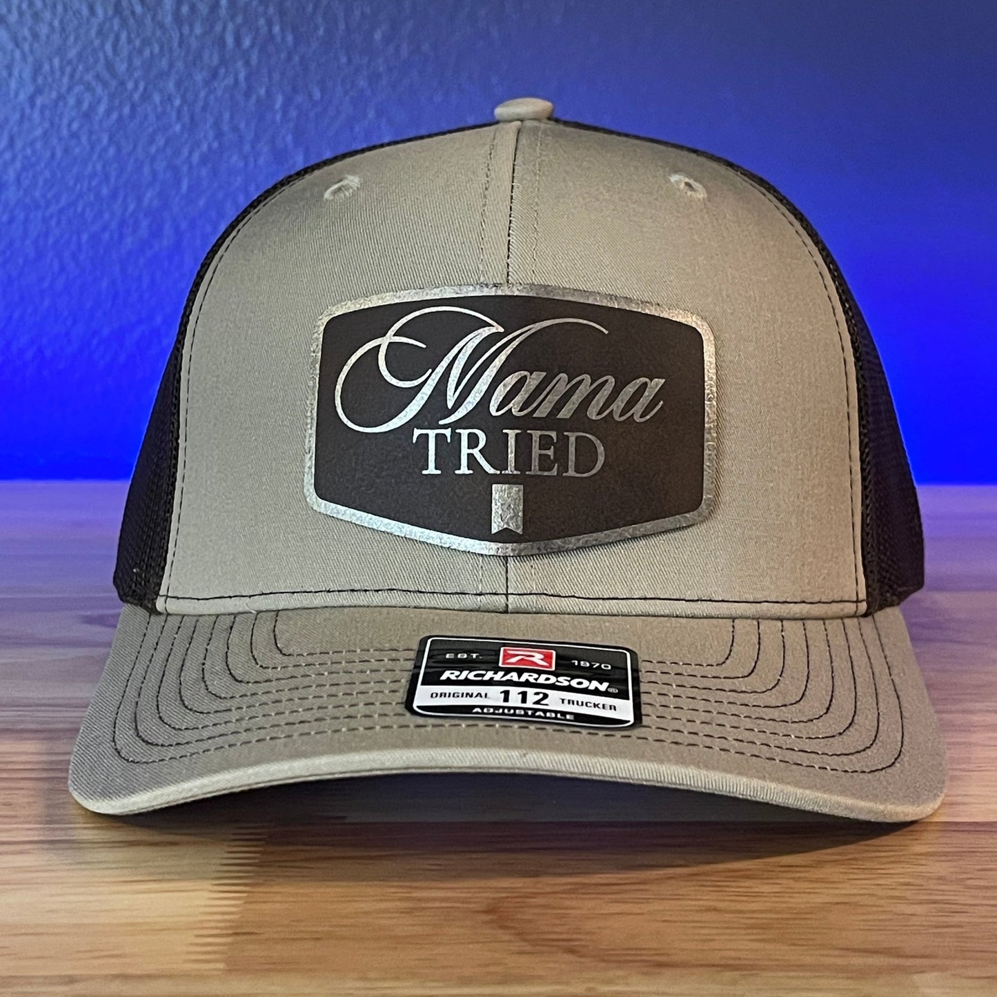 MAMA TRIED Funny Gold + Brown Leather Patch Hat Khaki/Brown - Hollow Point Society - Patch Hat