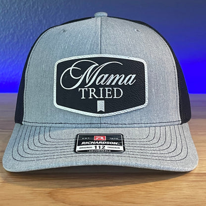 MAMA TRIED Funny Leather Patch Hat Black/Silver - Hollow Point Society - Patch Hat