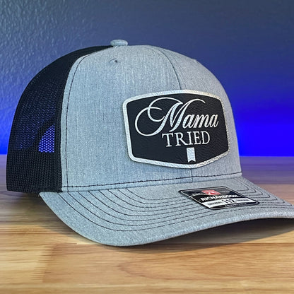 MAMA TRIED Funny Leather Patch Hat Black/Silver - Hollow Point Society - Patch Hat