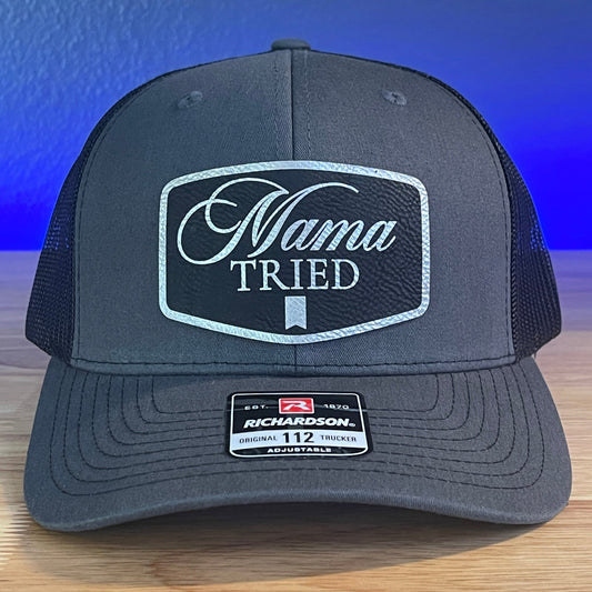 MAMA TRIED Funny Leather Patch Hat Charcoal/Black - Hollow Point Society - Patch Hat