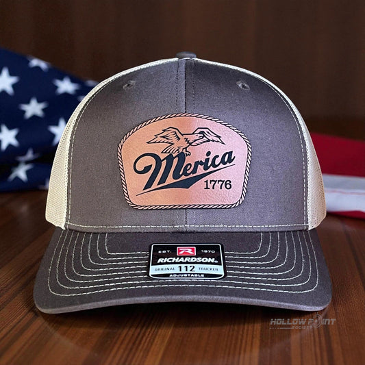 Merica 1776 Eagle Patriotic Leather Patch Hat - Hollow Point Society - Patch Hat