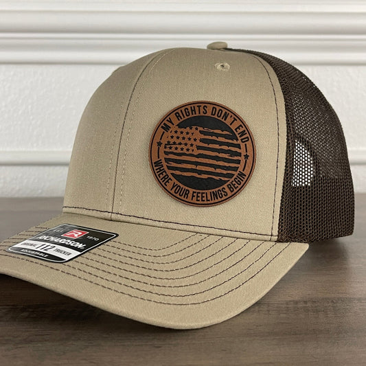 My Rights Don't End Where Your Feelings Begin Leather Patch Hat Khaki/Brown - Hollow Point Society - Patch Hat