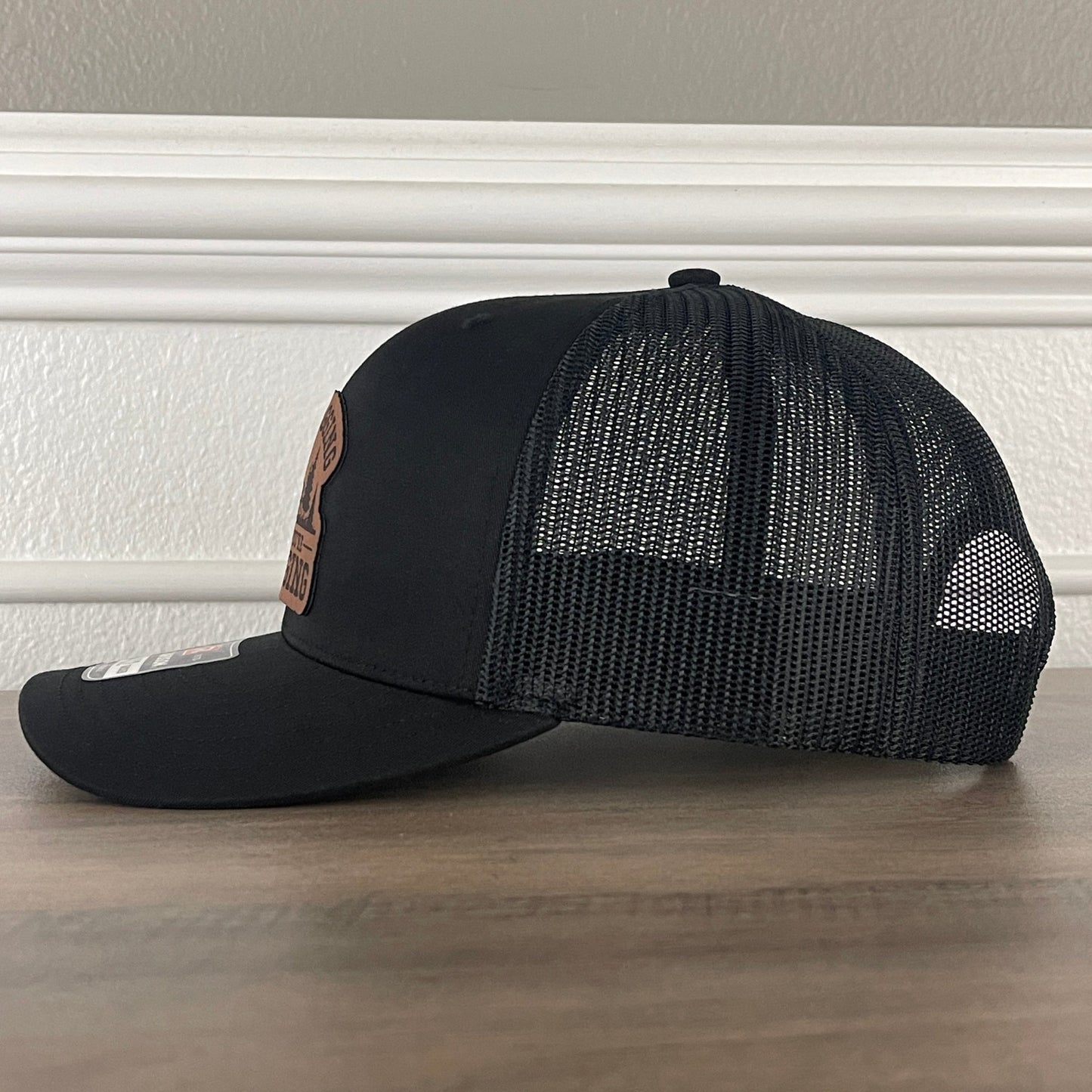 No Bragging Until You're Dragging Deer Hunting Leather Patch Hat Black - Hollow Point Society - Patch Hat