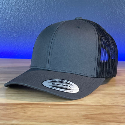 No Bragging Until You're Dragging Deer Hunting Leather Patch Hat Charcoal/Black - Hollow Point Society - Patch Hat