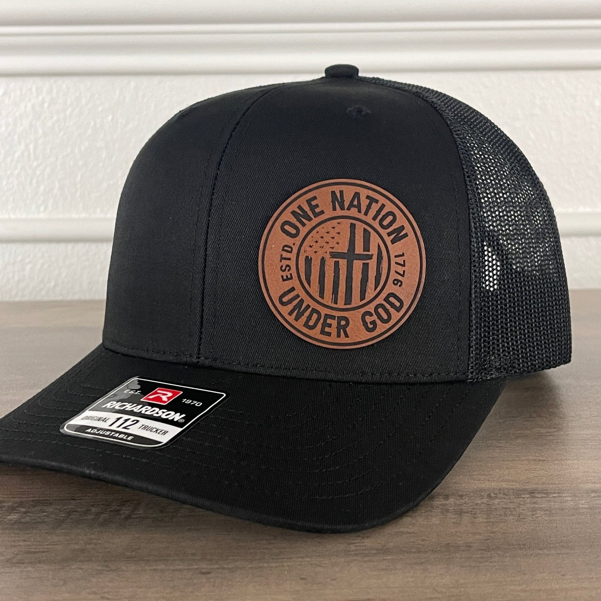 One Nation Under God 1776 Flag Side Leather Patch Hat Black - Hollow Point Society - Patch Hat