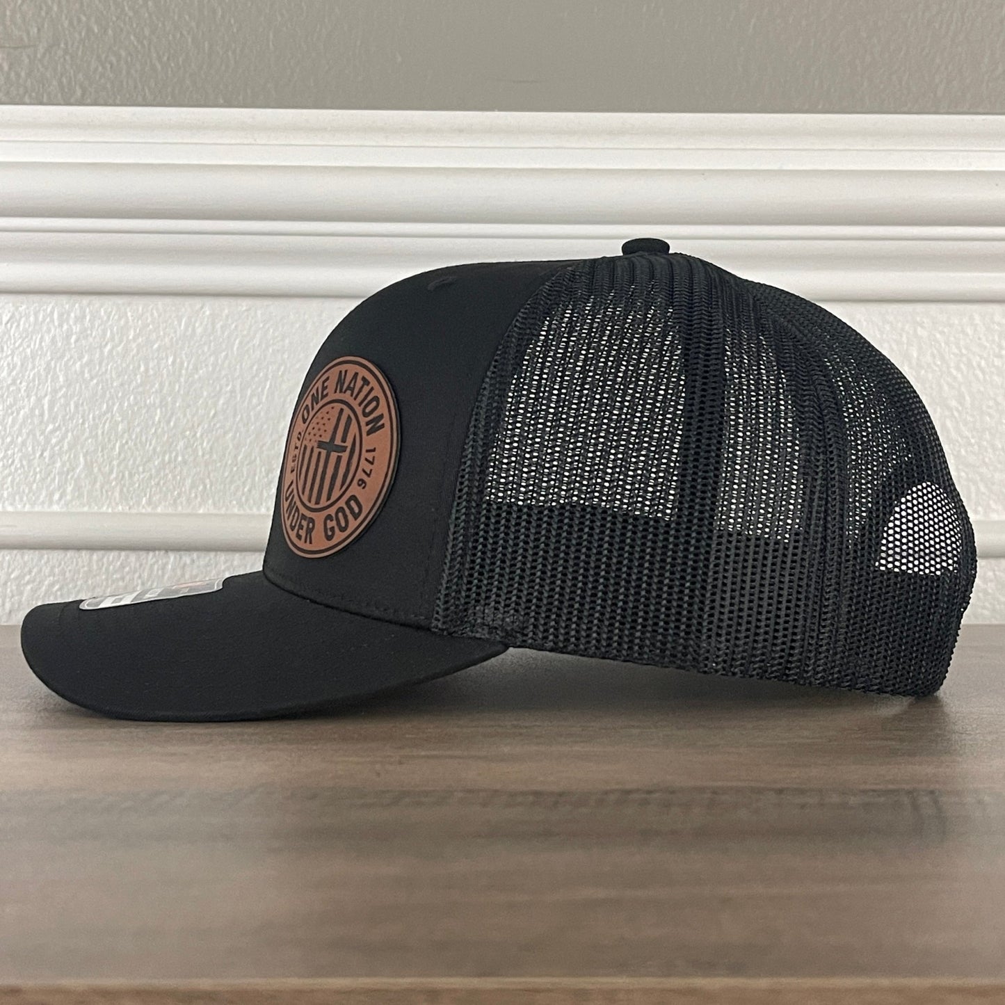 One Nation Under God 1776 Flag Side Leather Patch Hat Black - Hollow Point Society - Patch Hat