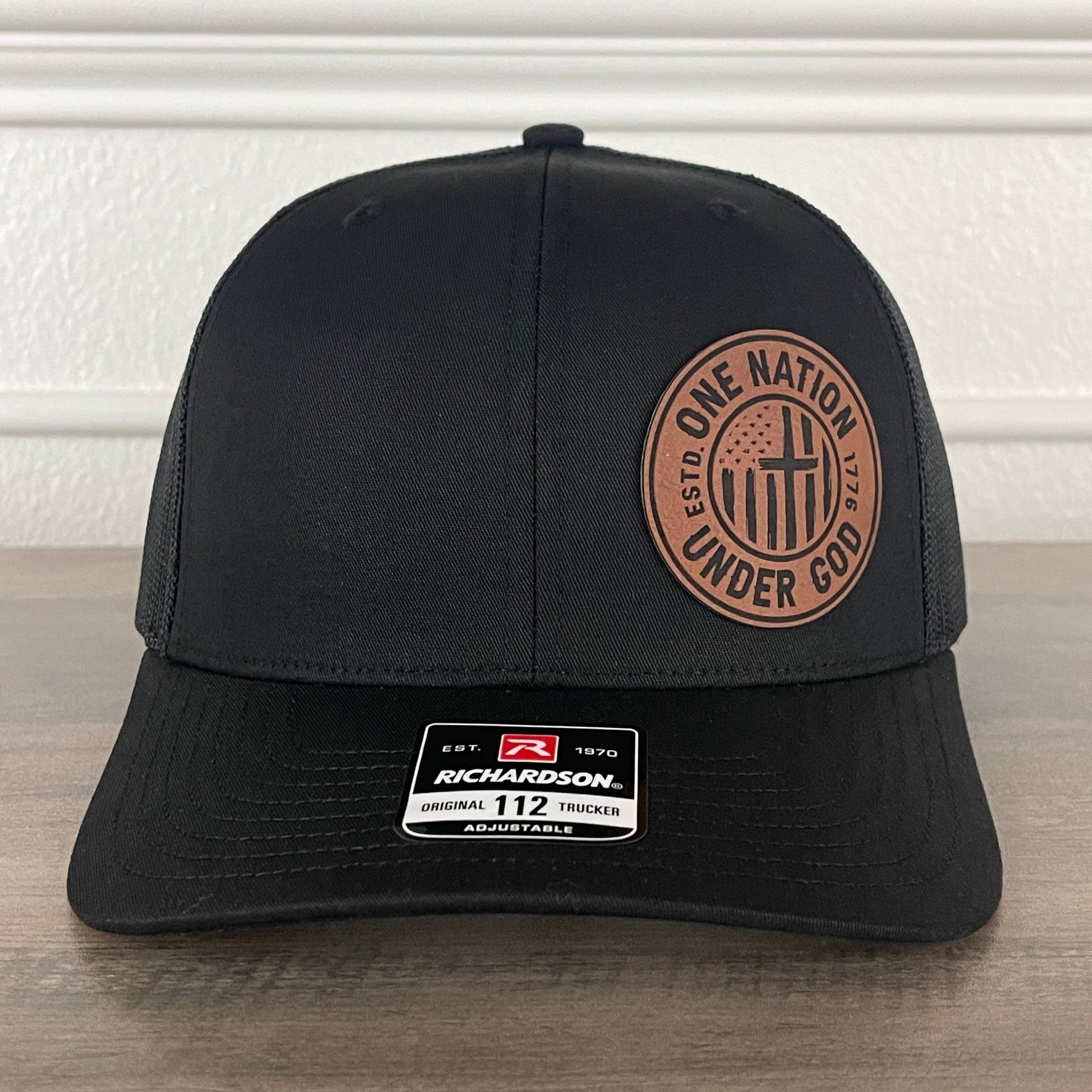 One Nation Under God 1776 Flag Side Leather Patch Hat Black - Hollow Point Society - Patch Hat