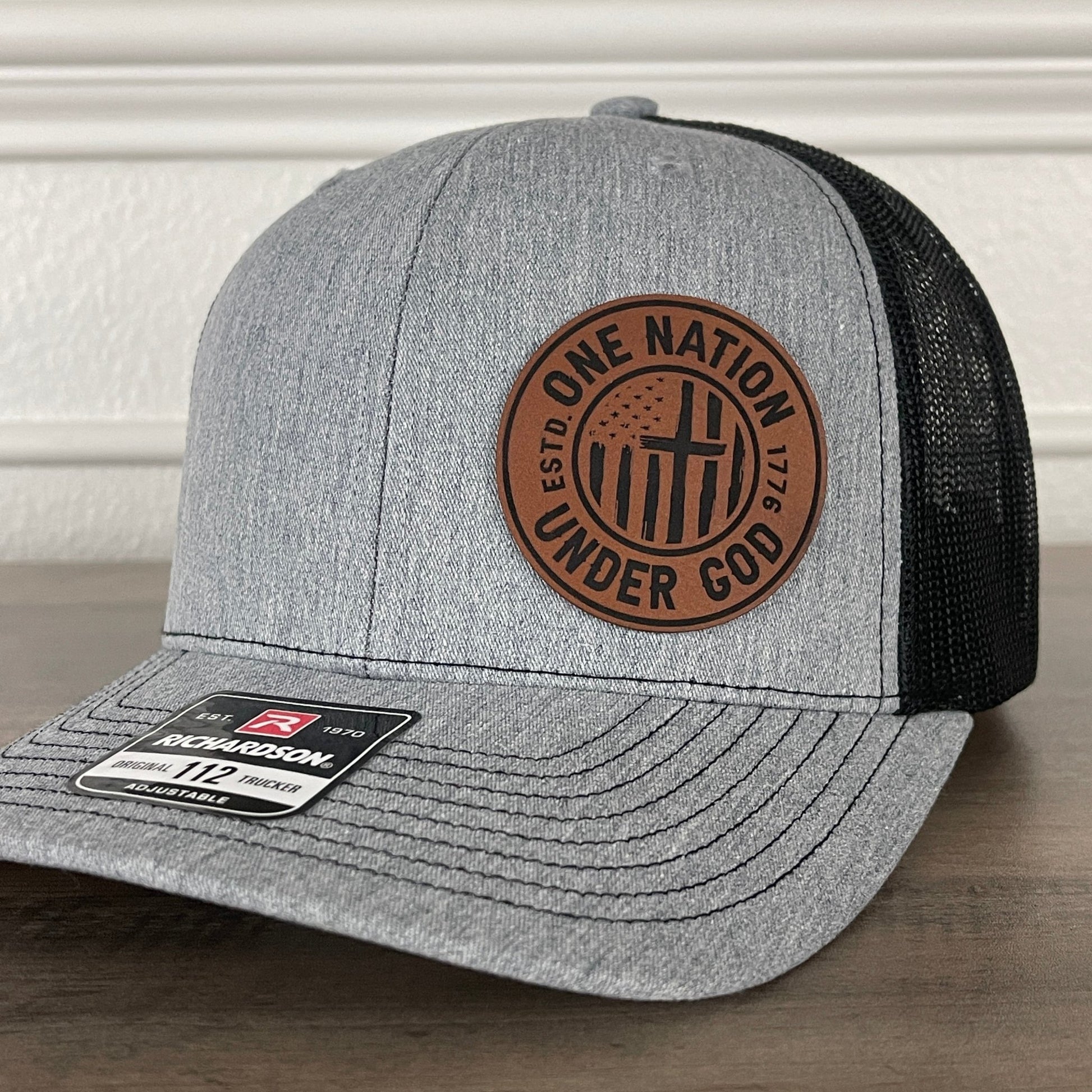 One Nation Under God Flag Cross Patriotic Side Leather Patch Hat - Hollow Point Society - Patch Hat