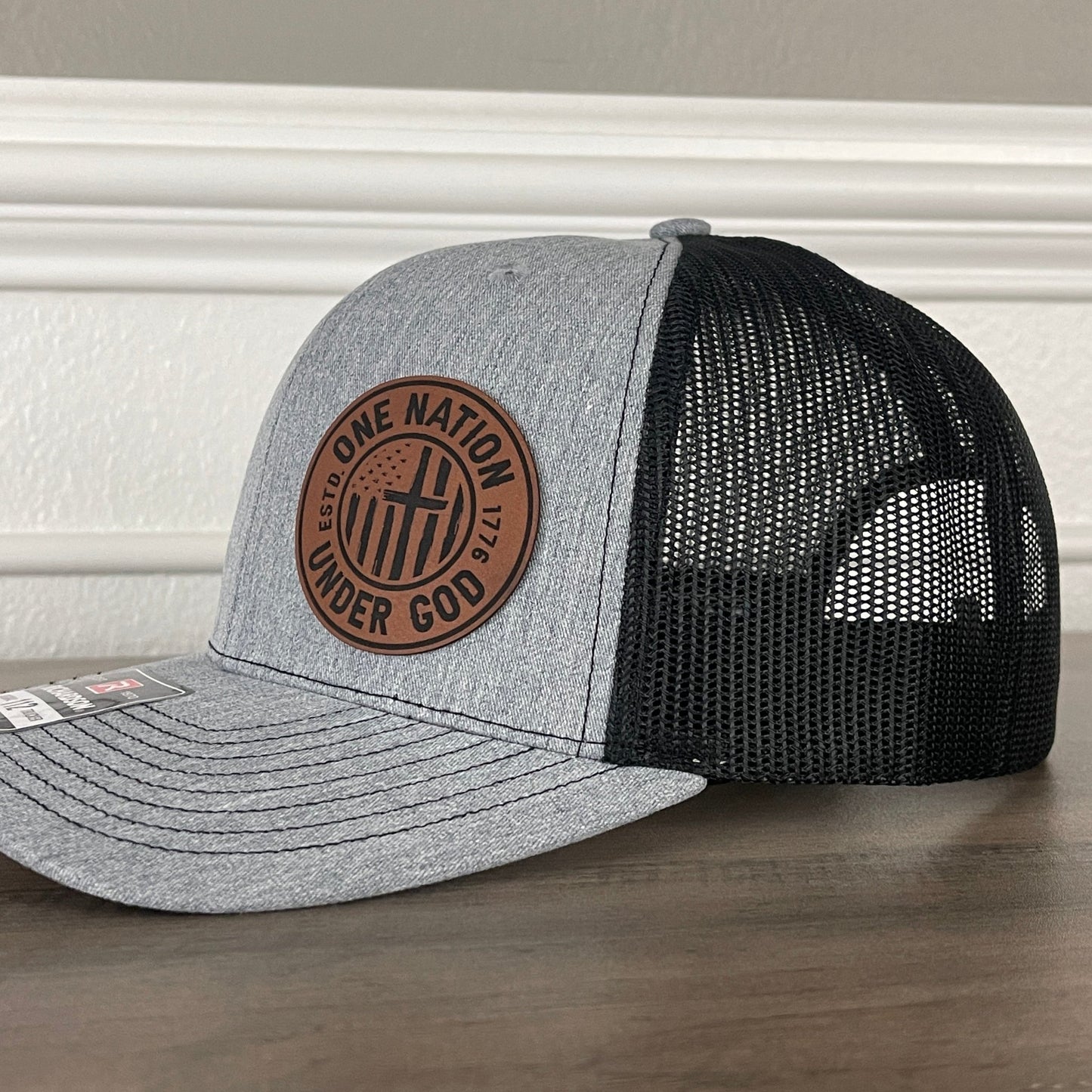 One Nation Under God Flag Cross Patriotic Side Leather Patch Hat - Hollow Point Society - Patch Hat