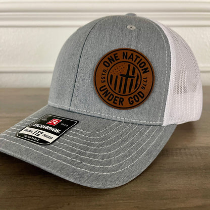 One Nation Under God Patriotic Side Leather Patch Hat Grey/White - Hollow Point Society - Patch Hat