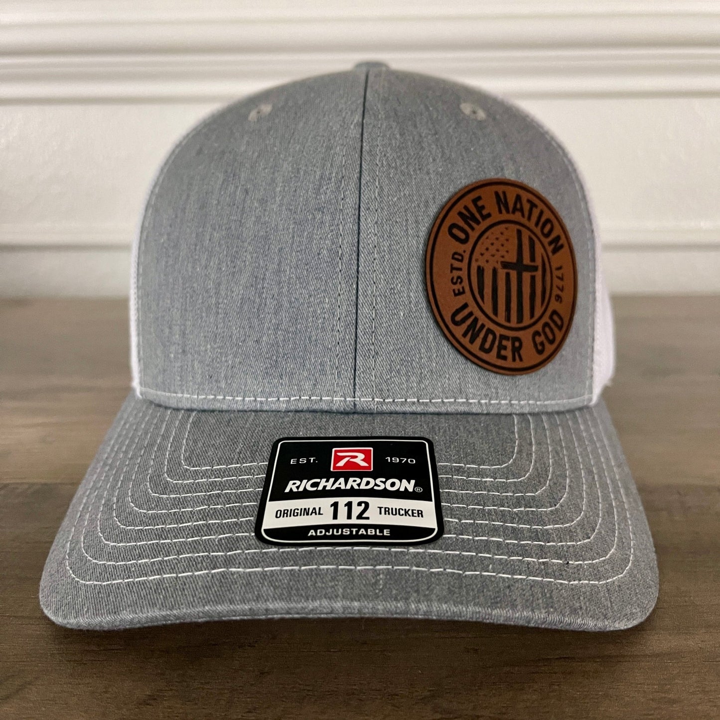 One Nation Under God Patriotic Side Leather Patch Hat Grey/White - Hollow Point Society - Patch Hat