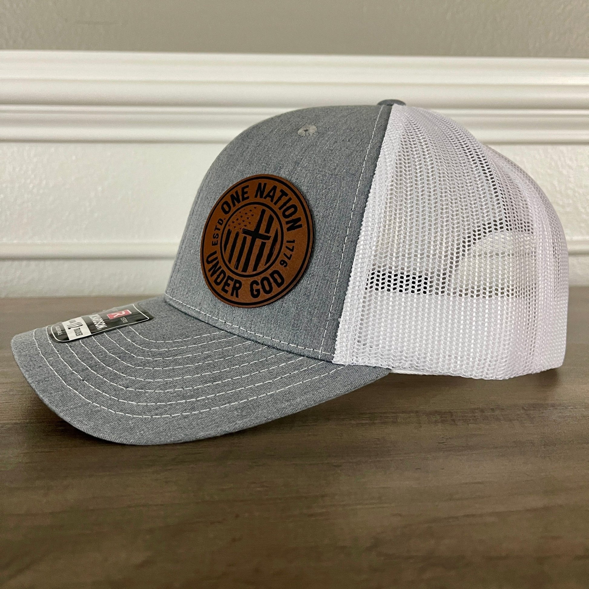 One Nation Under God Patriotic Side Leather Patch Hat Grey/White - Hollow Point Society - Patch Hat