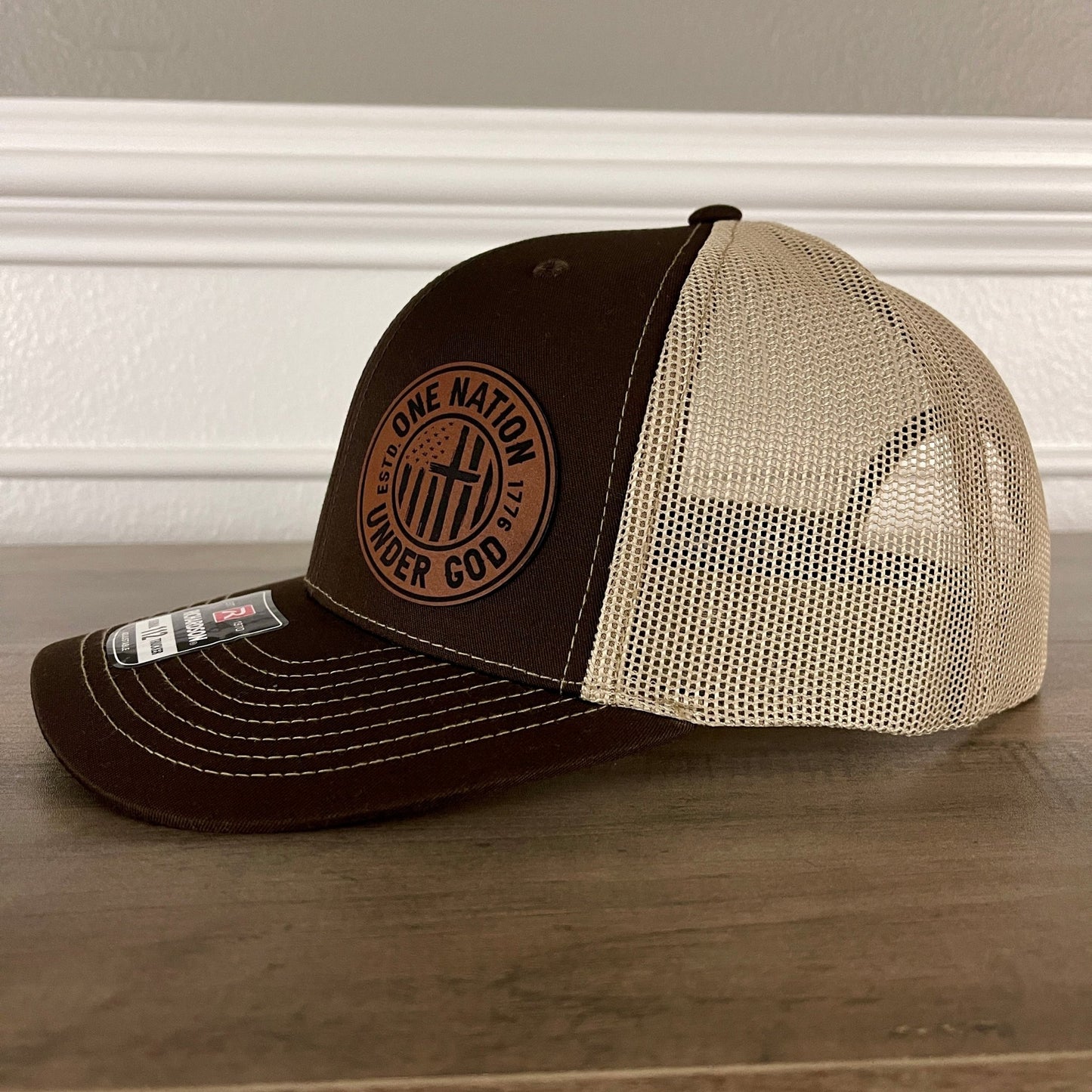 One Nation Under God Side Leather Patch Hat Brown - Hollow Point Society - Patch Hat