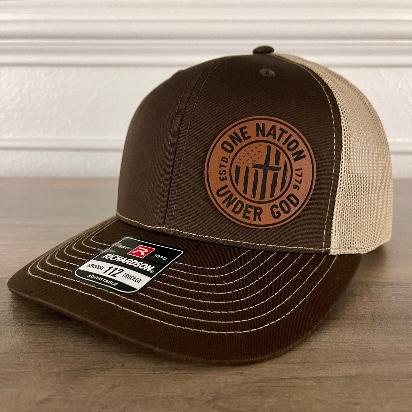 One Nation Under God Side Leather Patch Hat Brown - Hollow Point Society - Patch Hat