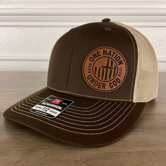 One Nation Under God Side Leather Patch Hat Brown - Hollow Point Society - Patch Hat