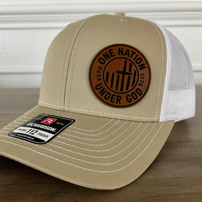 One Nation Under God Side Leather Patch Hat Khaki - Hollow Point Society - Patch Hat