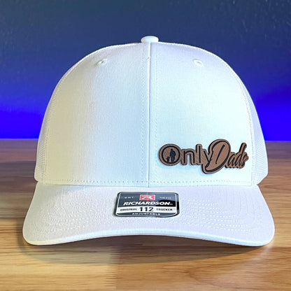 ONLY DADS Funny Leather Patch Trucker Hat White - Hollow Point Society - Patch Hat