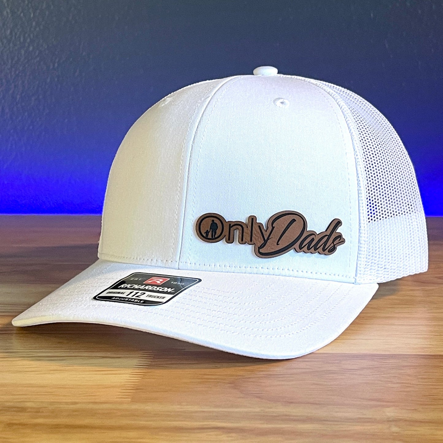 ONLY DADS Funny Leather Patch Trucker Hat White - Hollow Point Society - Patch Hat