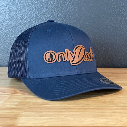 Only Dads Funny SnapBack Trucker Leather Patch Hat Navy Blue - Hollow Point Society - Patch Hat