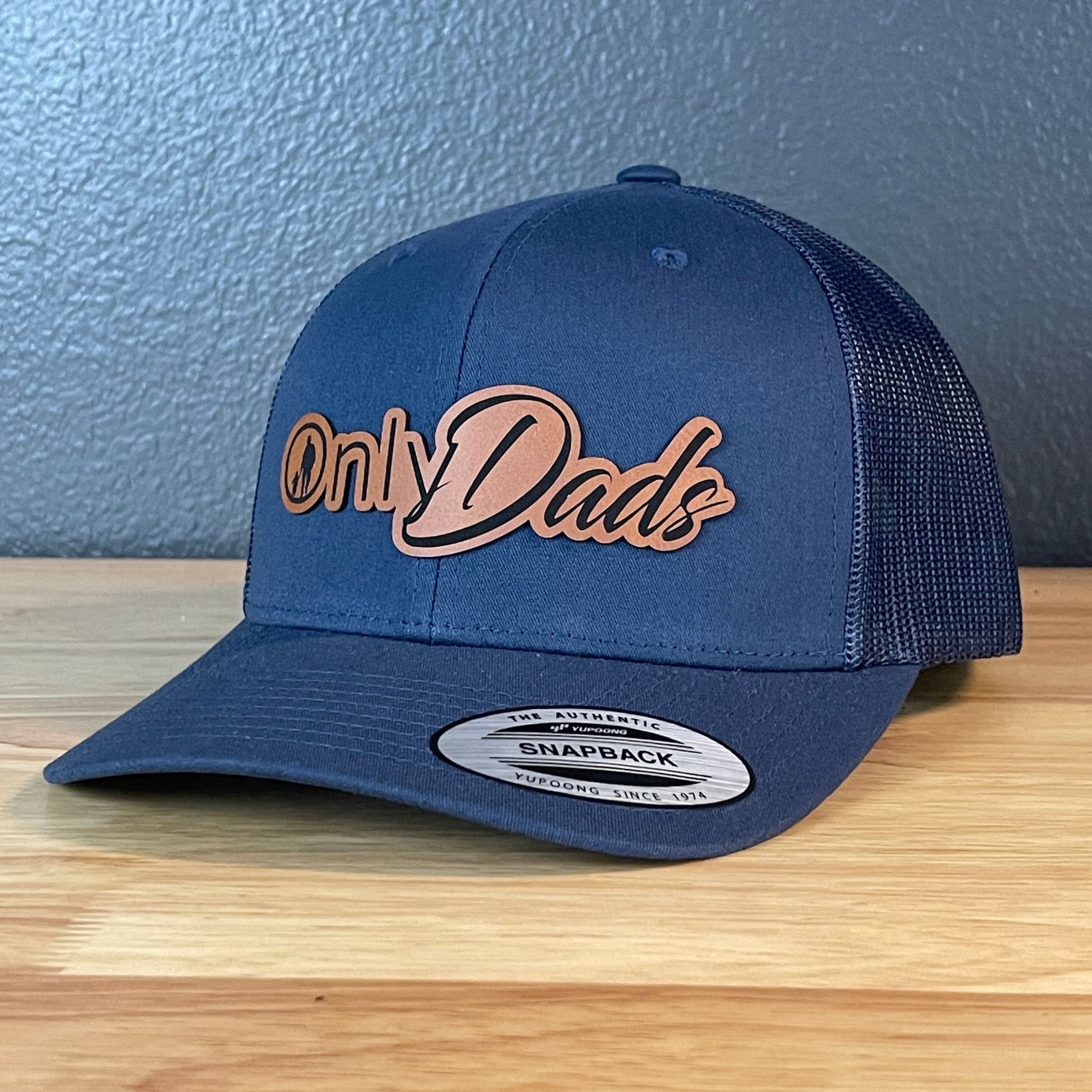 Only Dads Funny SnapBack Trucker Leather Patch Hat Navy Blue - Hollow Point Society - Patch Hat