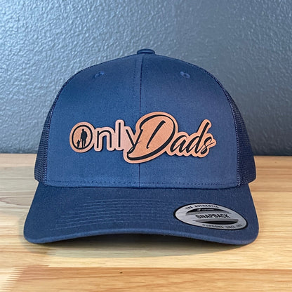 Only Dads Funny SnapBack Trucker Leather Patch Hat Navy Blue - Hollow Point Society - Patch Hat