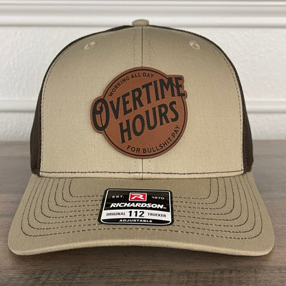 Overtime Hours For BS Pay Patriotic Leather Patch Hat Khaki/Brown - Hollow Point Society - Patch Hat