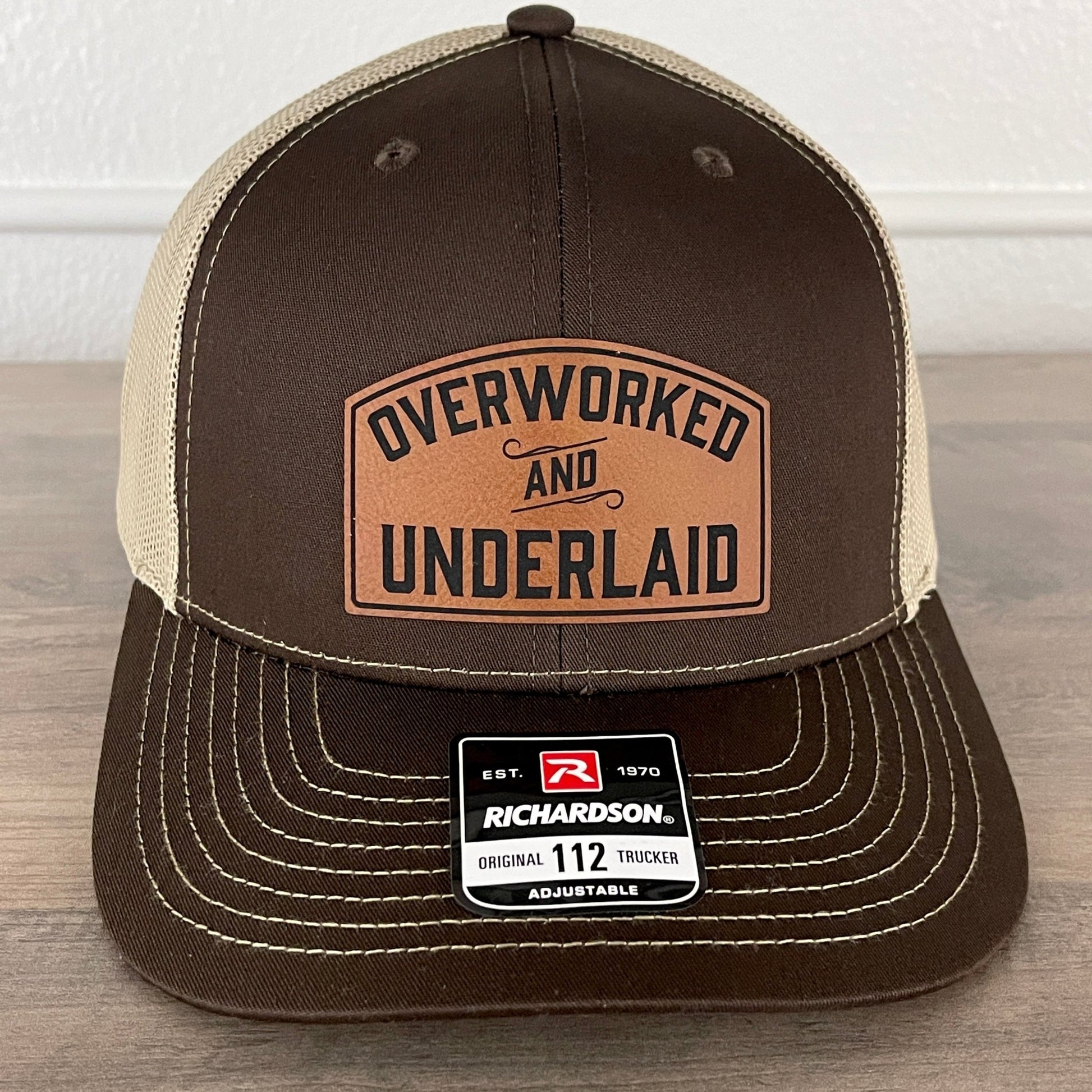 Overworked And Underlaid Funny Trucker Leather Patch Hat - Hollow Point Society - Patch Hat