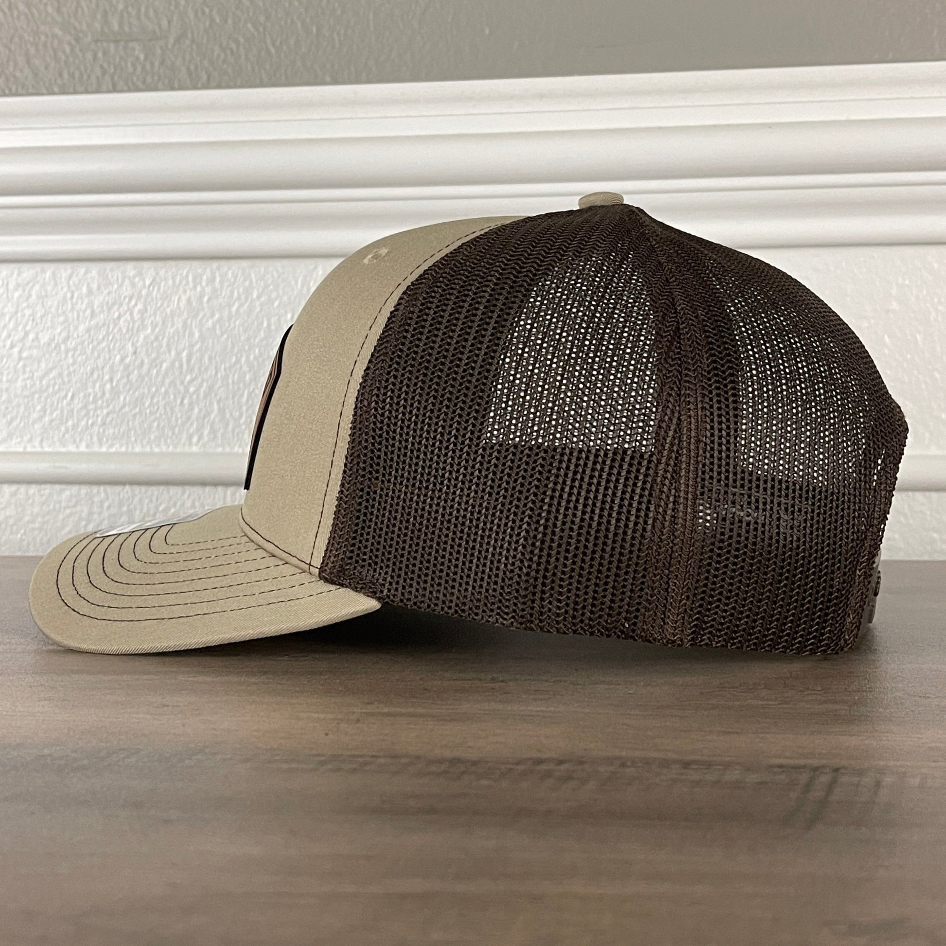 Overworked And Underlaid Leather Patch Hat Khaki/Brown - Hollow Point Society - Patch Hat